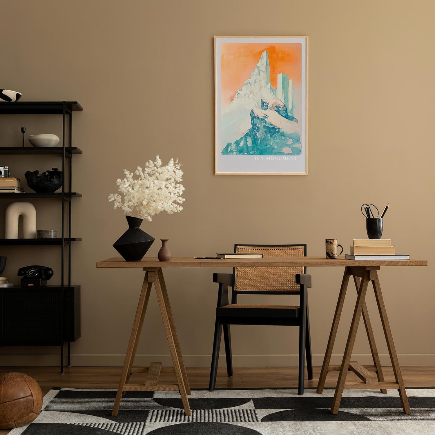 Paul Sinus Leinwandbild 40x60cm monumentaler Eisgipfel mit futuristischen Strukturen und warmem Licht – kunstvolles Leinwandbild für moderne Raumgestaltung