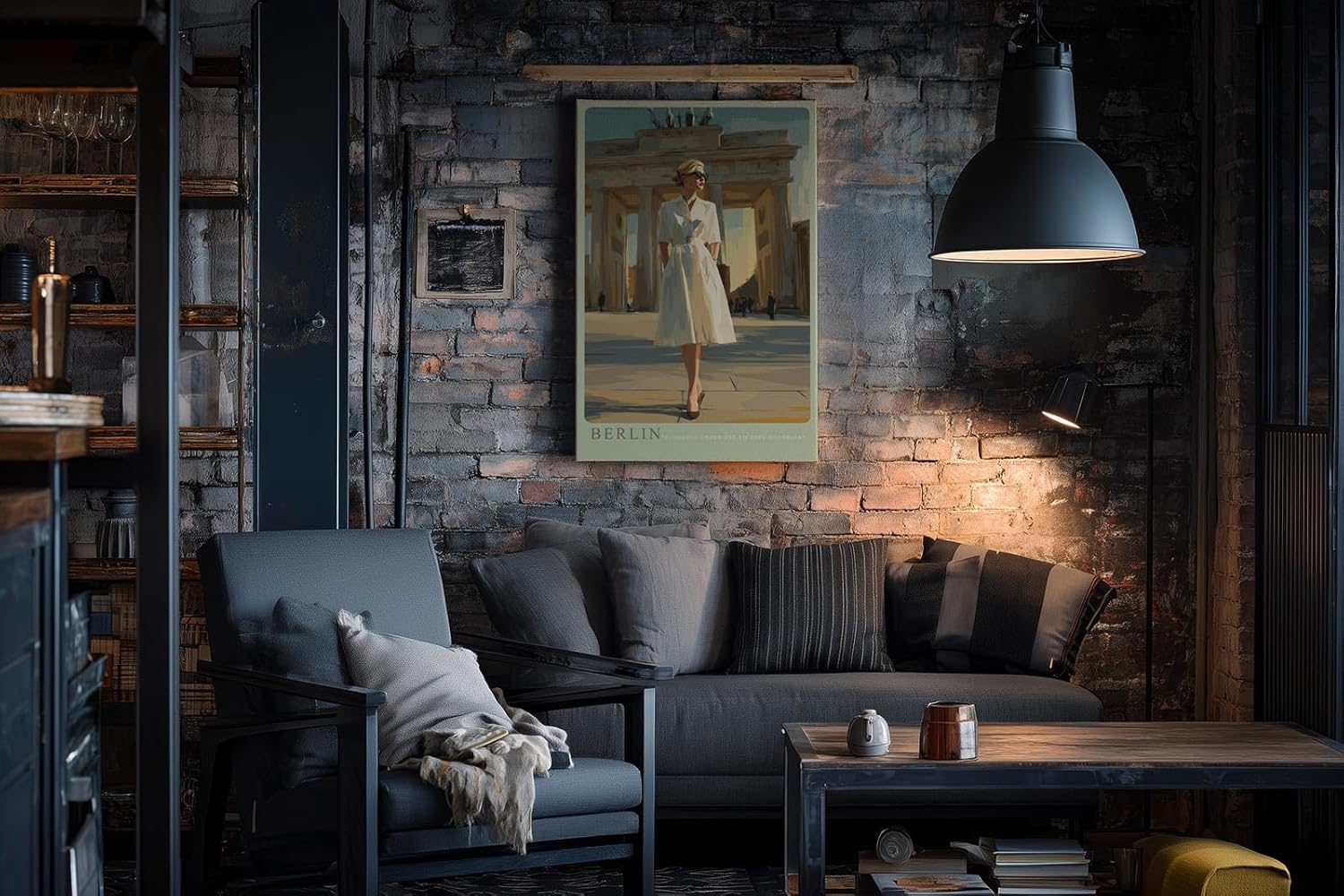 Paul Sinus Wandbild in 40x60cm Berlin – elegante Frau in Weiß vor dem Brandenburger Tor im malerischen Stil