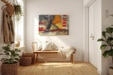 Sinus Art Wandbild 120x80cm Grafische Formen und Linien in Rot, Gelb und Schwarz auf strukturreichem Untergrund
