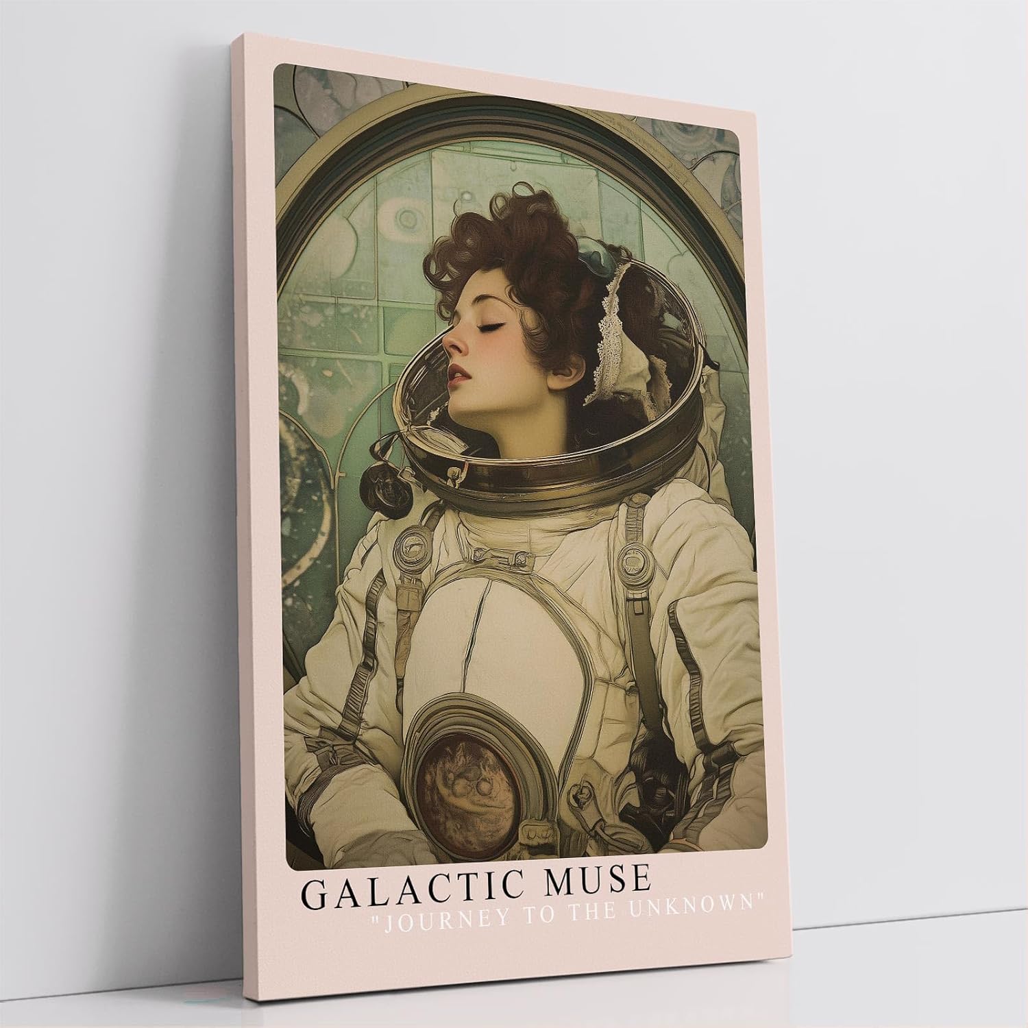 Paul Sinus Leinwandbild 40x60cm kunstvolle Darstellung einer verträumten Astronautin in nostalgischem Design, faszinierende Wandkunst