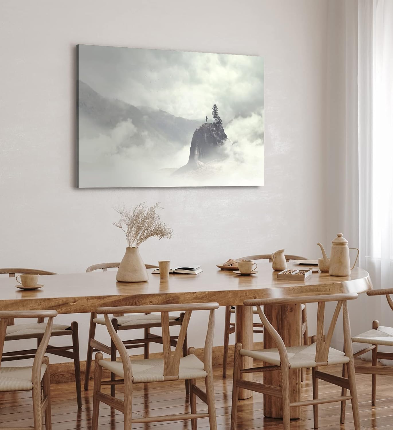 Paul Sinus Wandbild 120x80cm Ein Mann auf Berggipfel Berge Wolken Felsen Nebel