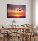 Paul Sinus Wandbild 120x80cm Sonnenuntergang Abendröte roter Himmel Gänse Wolken