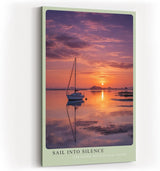 Paul Sinus Wandbild in 40x60cm Segelboot bei Sonnenuntergang auf stillem Wasser mit violett-orangefarbenem Himmel