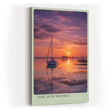 Paul Sinus Wandbild in 40x60cm Segelboot bei Sonnenuntergang auf stillem Wasser mit violett-orangefarbenem Himmel