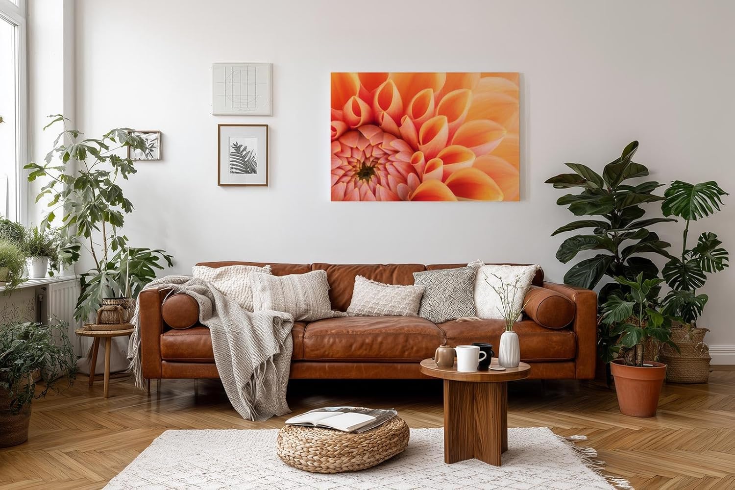 Sinus Art Wandbild 120x80cm Elegante Blütenkomposition in Apricot mit weichen Übergängen und lebendiger Struktur