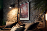 Paul Sinus Kunstdruck 40x60cm Autumn Glade – Waldlandschaft in Rot und Rosa mit Nebelstimmung und herbstlichem Licht