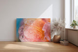 Sinus Art Wandbild 120x80cm Zarte Blütenstruktur mit Wassertropfen in weichem Morgenlicht auf Leinwand fixiert