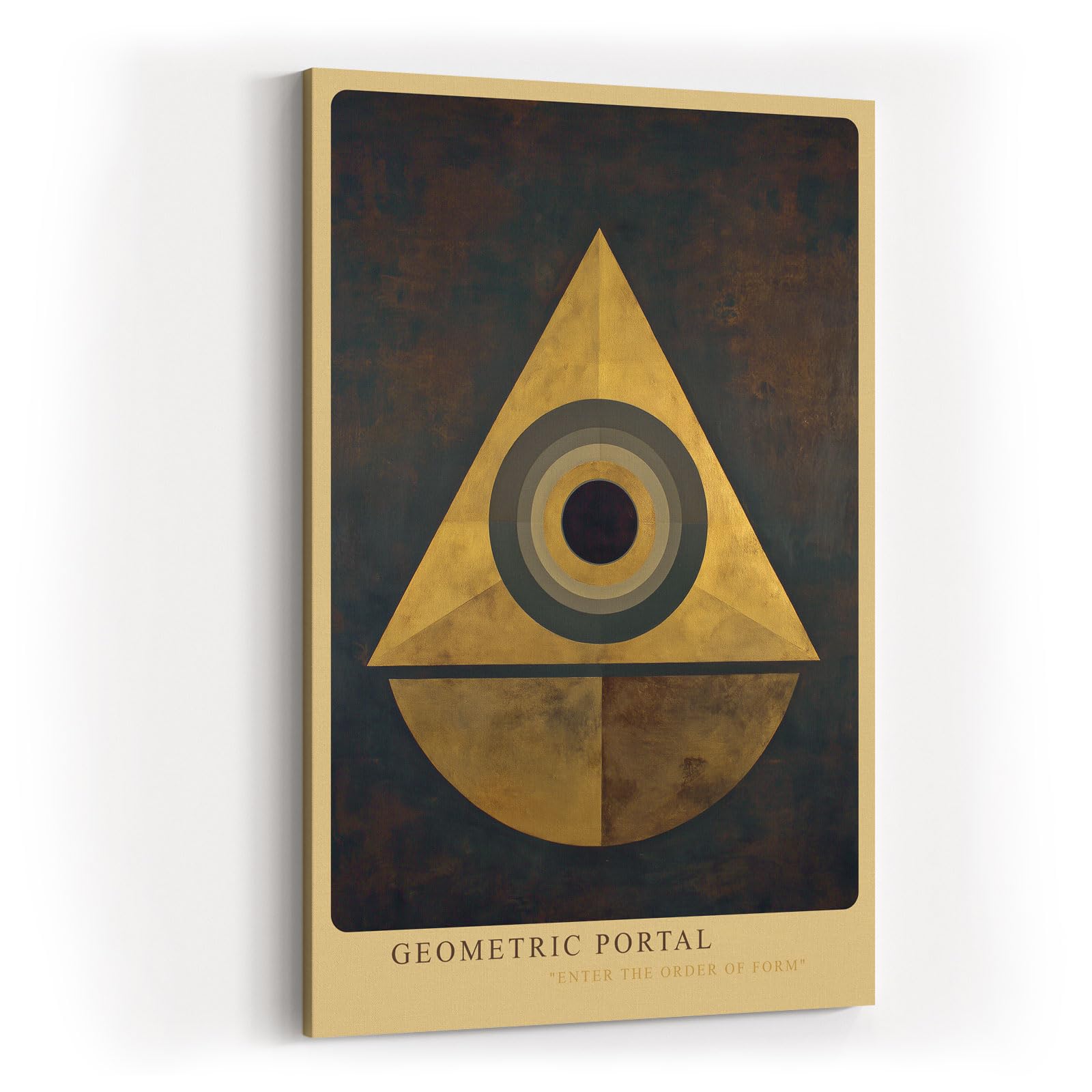 Paul Sinus Wandbild in 40x60cm Geometric Portal Goldene Formen mit Kreis und Dreieck in mystischer Komposition und edler Oberflächenstruktur