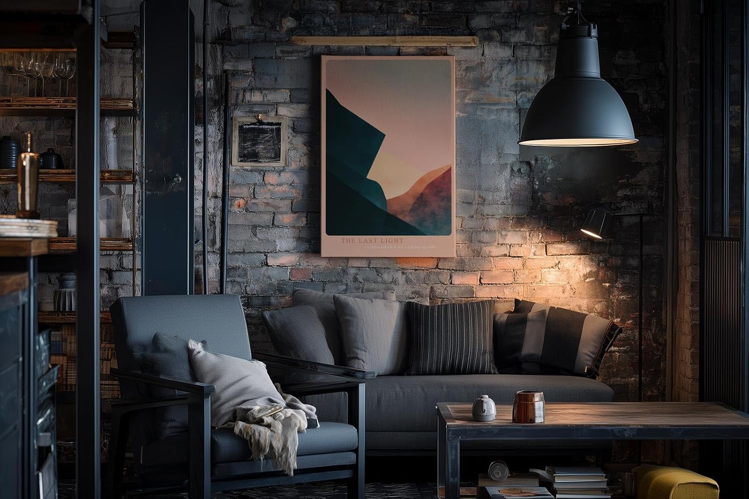 Paul Sinus Wandbild in 40x60cm The Last Light – Abstraktes Bergmotiv in sanften Rosaund Blautönen für moderne Wohnräume