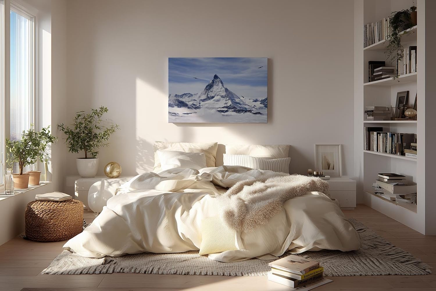 Sinus Art Wandbild 120x80cm Imposantes Matterhorn umgeben von Gletschern und schwebenden Vögeln
