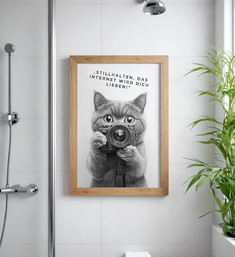 Paul Sinus Poster/Leinwandbild/Rahmenoption Lustiges Katzenbild – Witzige Klo-Deko fürs Badezimmer – Perfekt fürs Gäste-WC