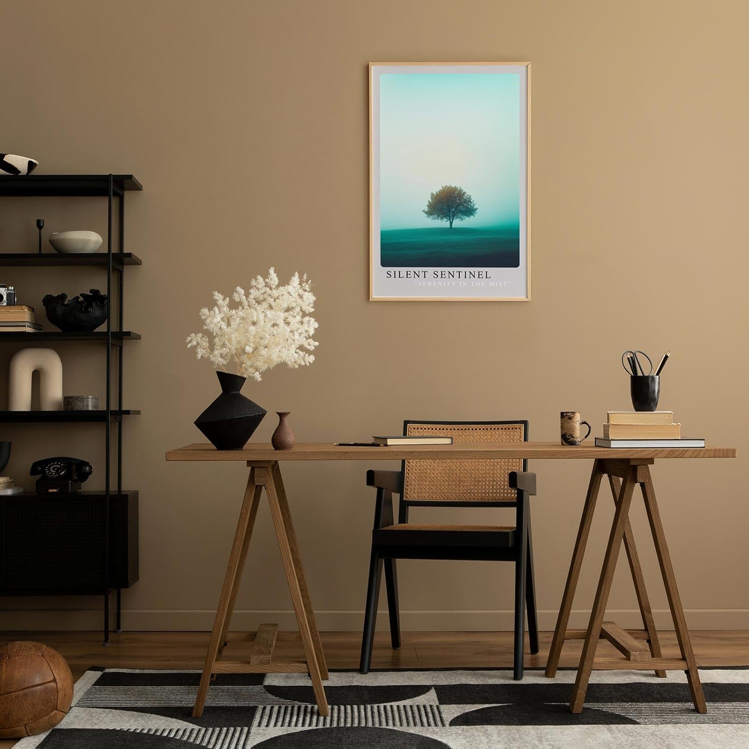 Paul Sinus Leinwandbild 40x60cm minimalistisches Landschaftsbild mit einsamem Baum im sanften Nebel, beruhigende Wandkunst