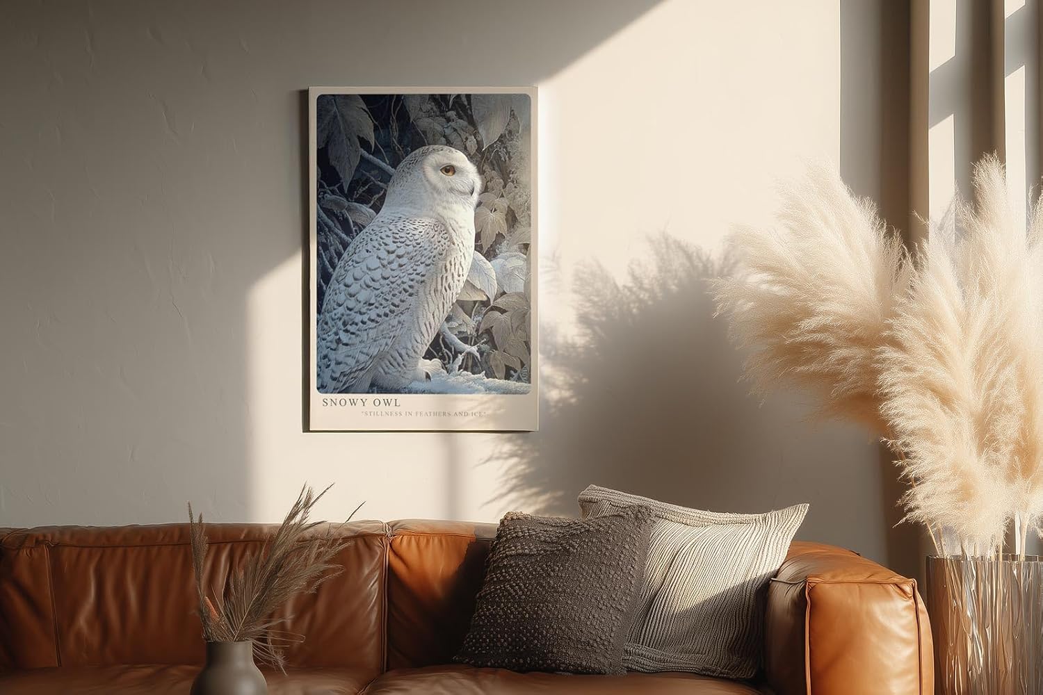 Paul Sinus Wandbild in 40x60cm Snowy Owl – elegante Schneeeule im Profil mit feiner Gefiederzeichnung vor winterlicher Kulisse