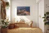 Sinus Art Wandbild 120x80cm Verlaufende Mauerzüge durch hügelige Landschaft in weichem Licht