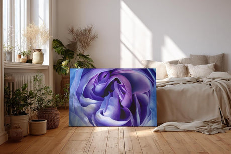Sinus Art Wandbild 120x80cm Faszinierende Blütenwirbel in violetten und blauen Farbtönen mit edler Ausstrahlung