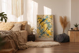 Paul Sinus Wandbild in 40x60cm Waves of Impulse – Dynamisches abstraktes Kunstwerk in Blau, Gelb und Schwarz