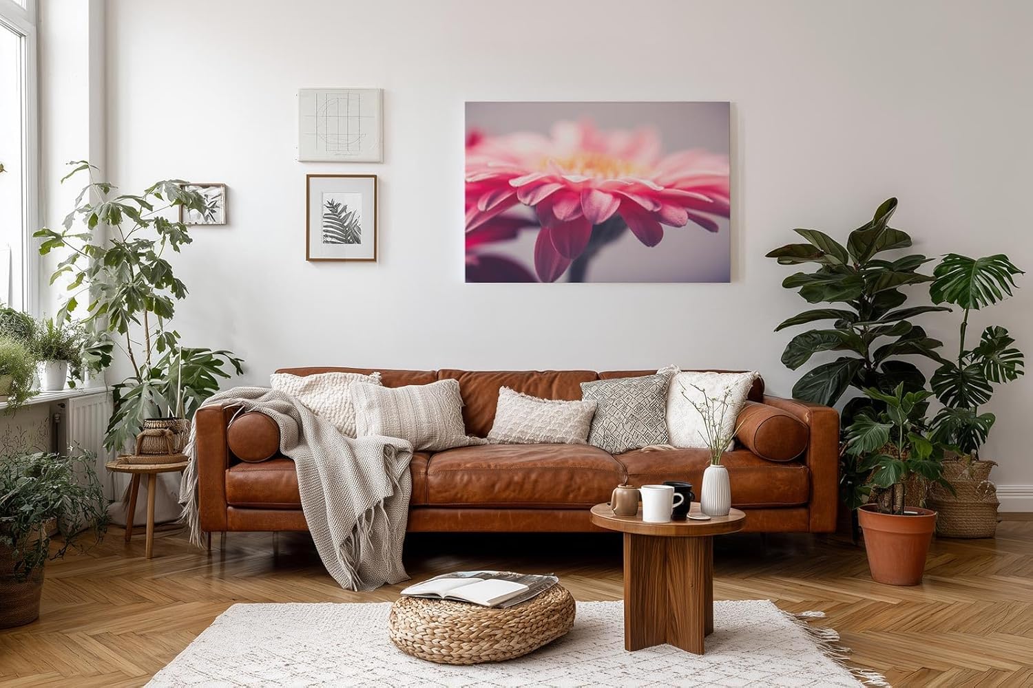 Sinus Art Wandbild 120x80cm Anmutige Nahaufnahme einer rosa Gerbera mit weichen Lichtverläufen