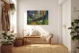 Sinus Art Wandbild 120x80cm Schräge Linien und Flächen in Blau, Grün, Ocker und Schwarz mit Texturwirkung