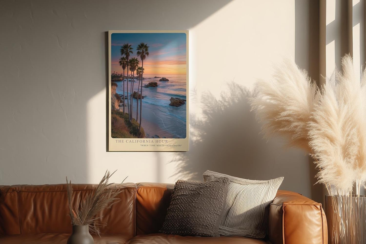 Paul Sinus Wandbild in 40x60cm The California Hour mit Sonnenuntergang und Palmenküste in warmen Farbtönen für elegante Wandgestaltung