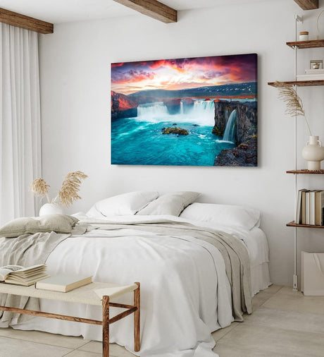 Paul Sinus Wandbild 120x80cm Godafoss Wasserfall Island Berge Natur Wasser