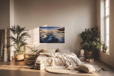Sinus Art Wandbild 120x80cm Faszinierende isländische Lavalandschaft mit Geysiren, Felsen und dramatischem Himmel