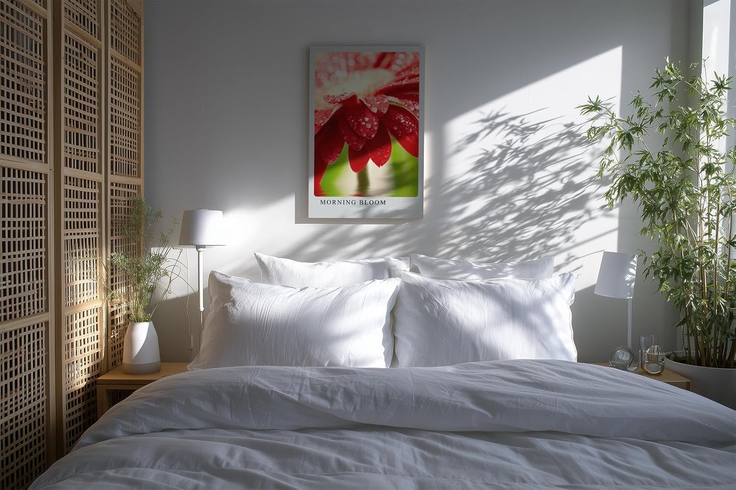 Paul Sinus Kunstdruck 40x60cm Morning Bloom – rote Blüte mit Tautropfen im Morgenlicht in Nahaufnahme