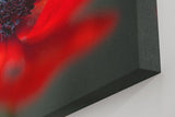 Sinus Art Wandbild 120x80cm Starke Nahaufnahme einer offenen roten Mohnblüte mit Fokus auf das tiefschwarze Zentrum