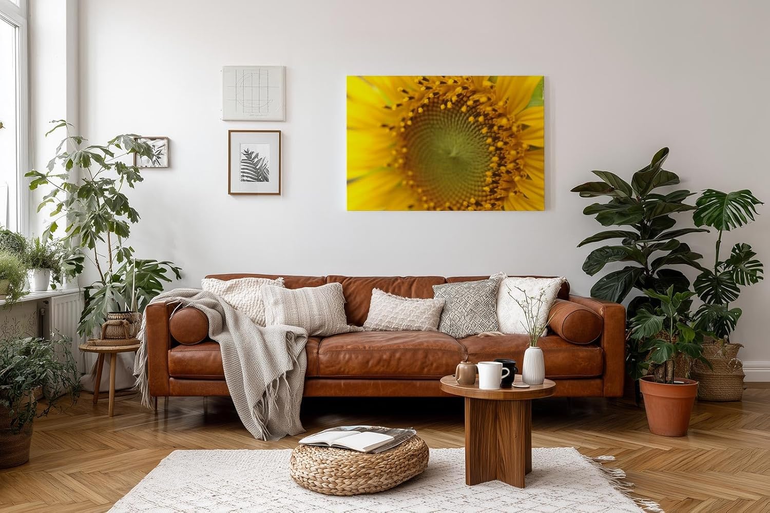 Sinus Art Wandbild 120x80cm Atemberaubendes Makromotiv einer Sonnenblume – intensiv, lebendig und ausdrucksstark