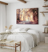 Paul Sinus Wandbild 120x80cm Wald Waldweg Natur Bäume Sonnenstrahlen Herbst