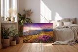 Sinus Art Wandbild 120x80cm Stimmungsvolles Landschaftsmotiv mit leuchtendem Himmel und blühender Wiese