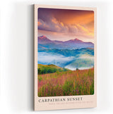Paul Sinus Kunstdruck 40x60cm Carpathian Sunset Sonnenuntergang Berge Wiese Nebel Naturfarben Panorama