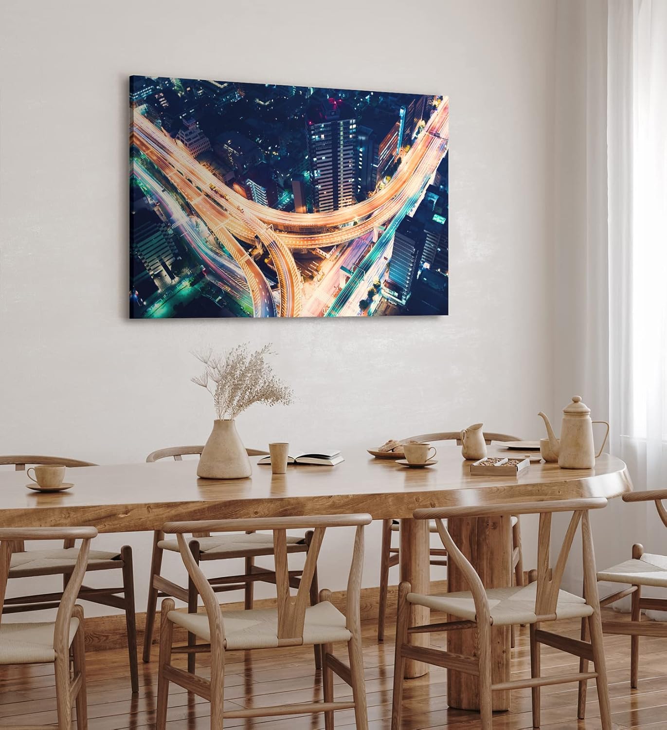 Paul Sinus Wandbild 120x80cm Großstadtlichter Stadt bei Nacht Langzeitbelichtung Fotokunst