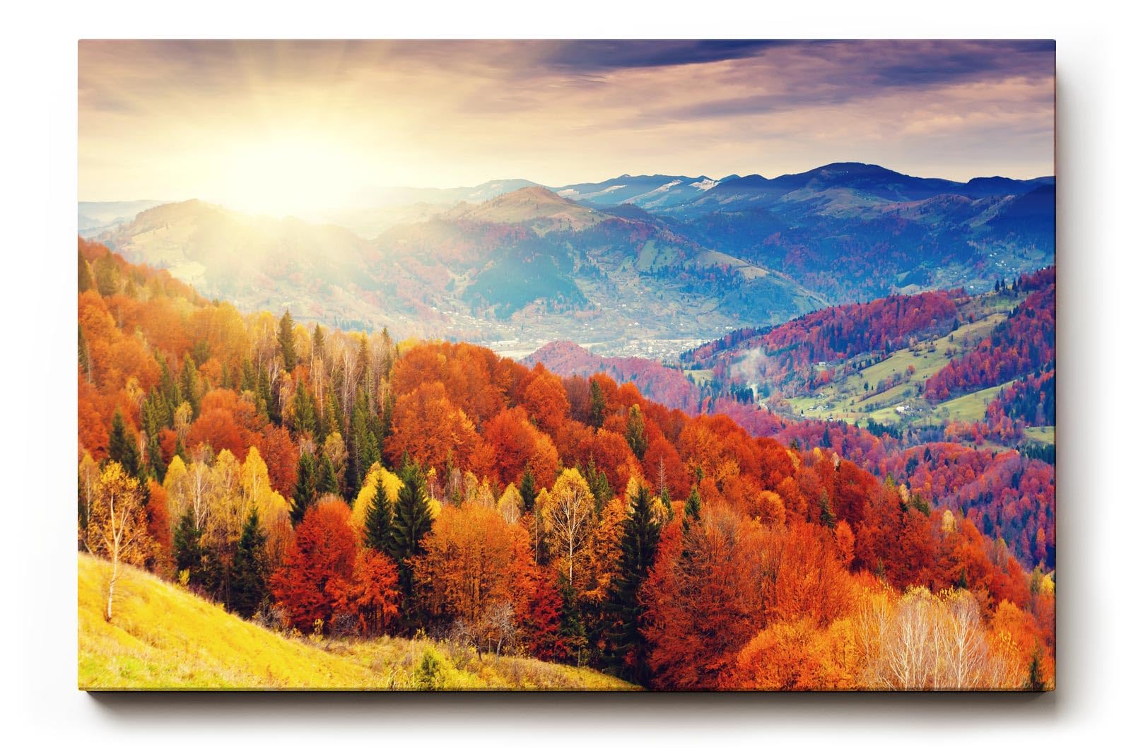 Sinus Art Wandbild 120x80cm Farbintensive Hügellandschaft im Morgenlicht – warm, lebendig und atmosphärisch