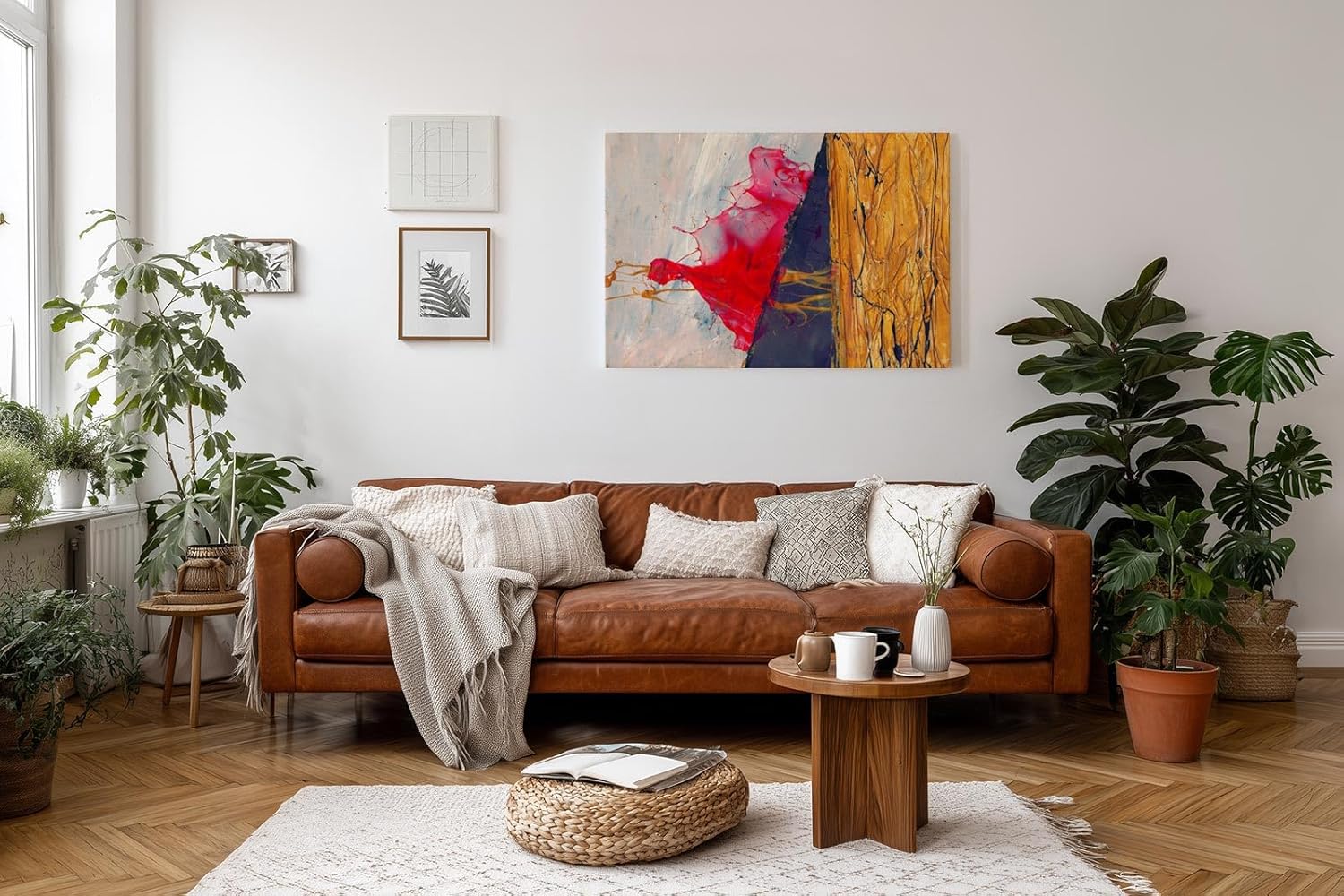 Sinus Art Wandbild 120x80cm Dynamische Farbflächen in Rot, Schwarz und Gold mit fließenden Übergängen