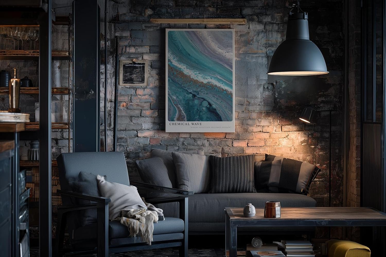 Paul Sinus Wandbild in 40x60cm Chemical Wave Abstrakte Fließstrukturen in Blauund Türkistönen