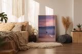 Paul Sinus Wandbild in 40x60cm Boot auf nebligem See bei Sonnenaufgang mit Bergen und Vogelschwarm im Hintergrund