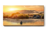 Sinus Art Wandbild 120x80cm Einzelnes Boot auf ruhigem Wasser bei Sonnenuntergang – Natur pur auf Leinwand