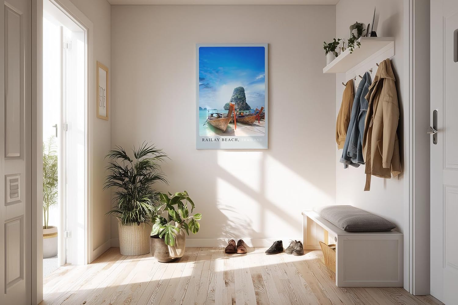 Paul Sinus Kunstdruck 40x60cm Railay Beach Thailand Longtailboote am tropischen Strand mit Kalksteinfelsen