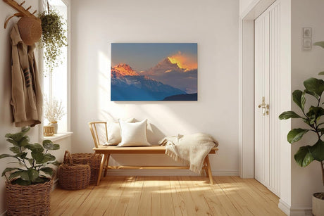 Sinus Art Wandbild 120x80cm Strahlende Bergspitzen in warmem Licht mit magischer Atmosphäre