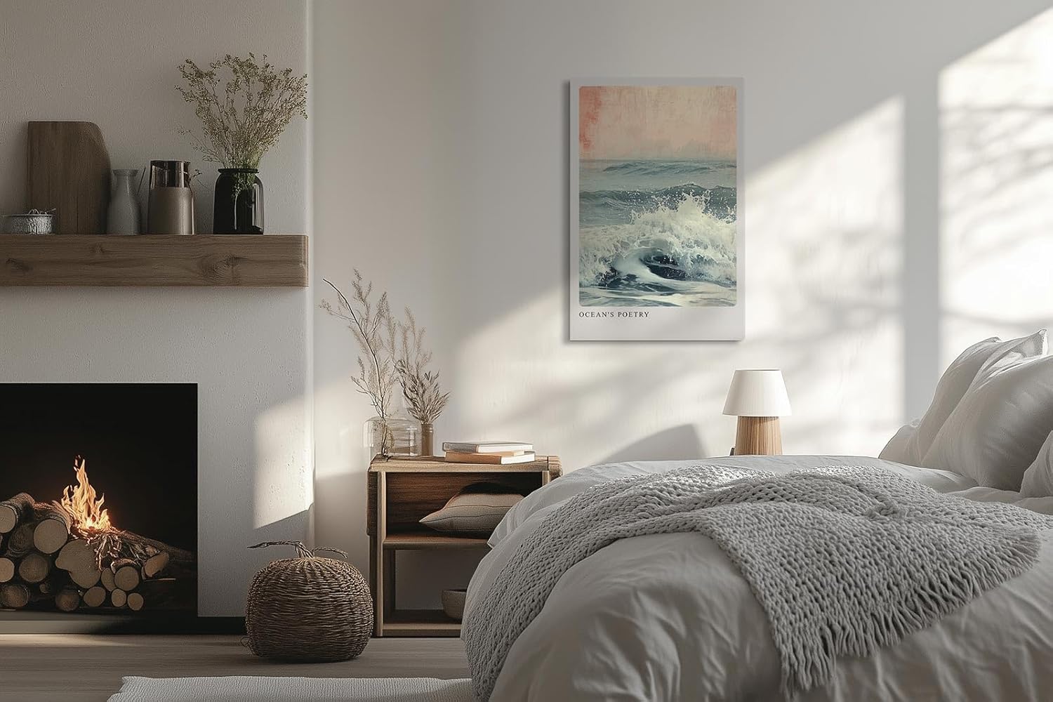 Paul Sinus Leinwandbild 60x90cm Ozeanpoesie – Ausdrucksstarke Meereswelle mit sanften Pastelltönen und nostalgischer Textur