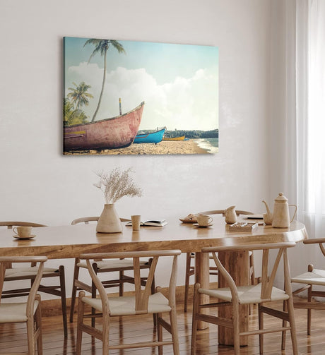 Paul Sinus Wandbild 120x80cm Karibik Paradies Strand Fischerboote Palmen Sonnenschein