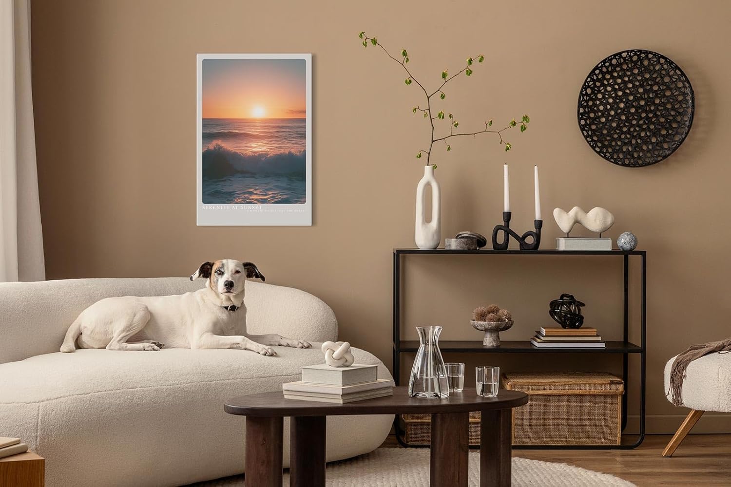 Paul Sinus Leinwandbild 40x60cm Stille am Sonnenuntergang – Sanfte Meereswellen mit goldenem Licht und beruhigender Atmosphäre