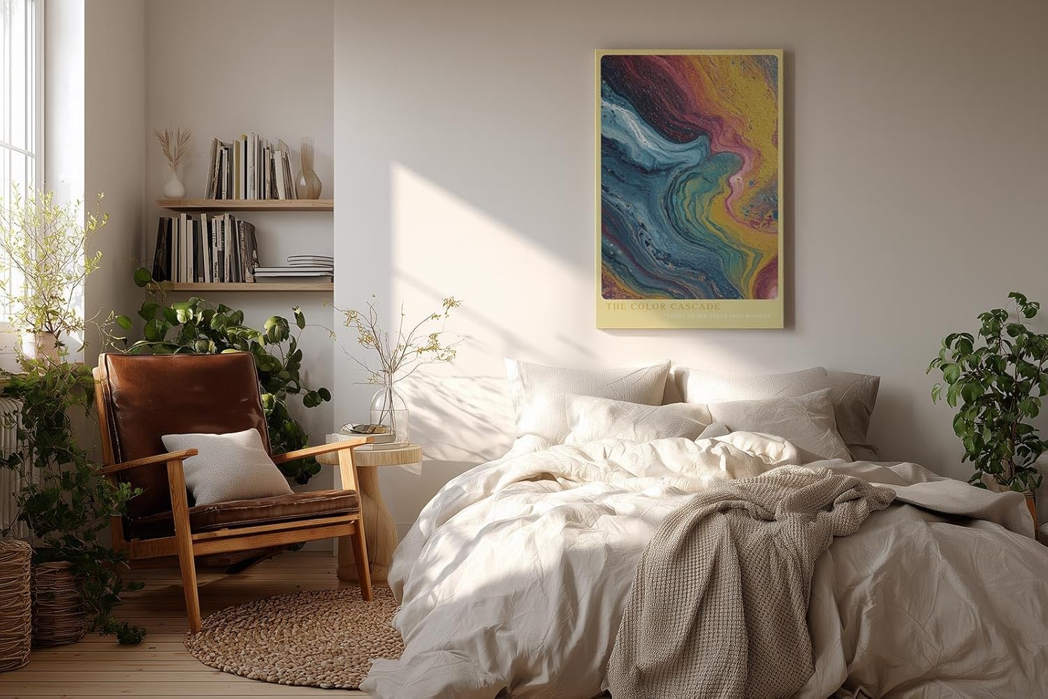 Paul Sinus Wandbild in 40x60cm The Color Cascade – Abstrakte Farbkaskade in Blau-, Gelb-, Pinkund Rottönen