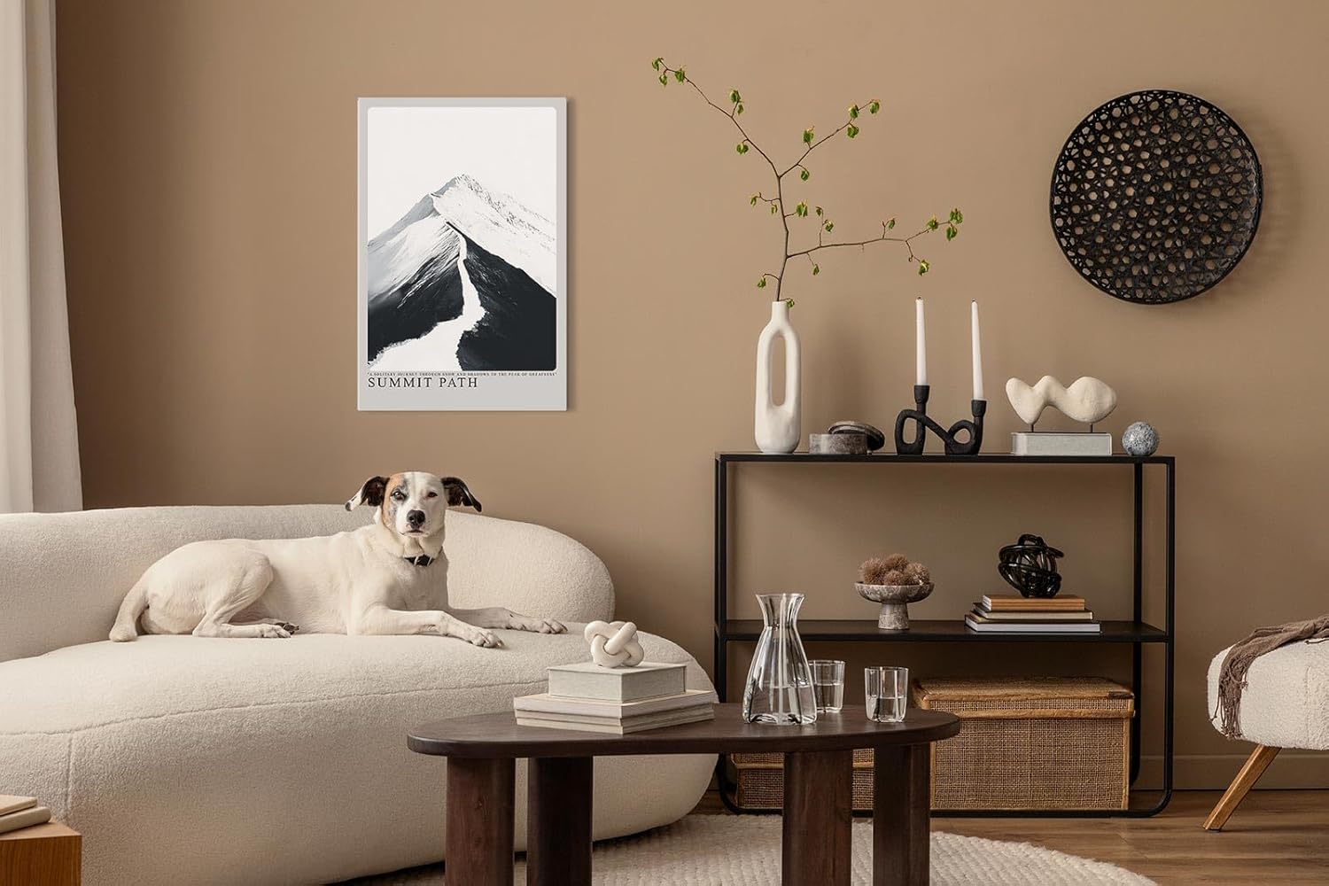 Paul Sinus Leinwandbild 60x90cm Gipfelpfad – Minimalistische Berglandschaft in Schwarz-Weiß mit kraftvoller Licht-Schatten-Dynamik