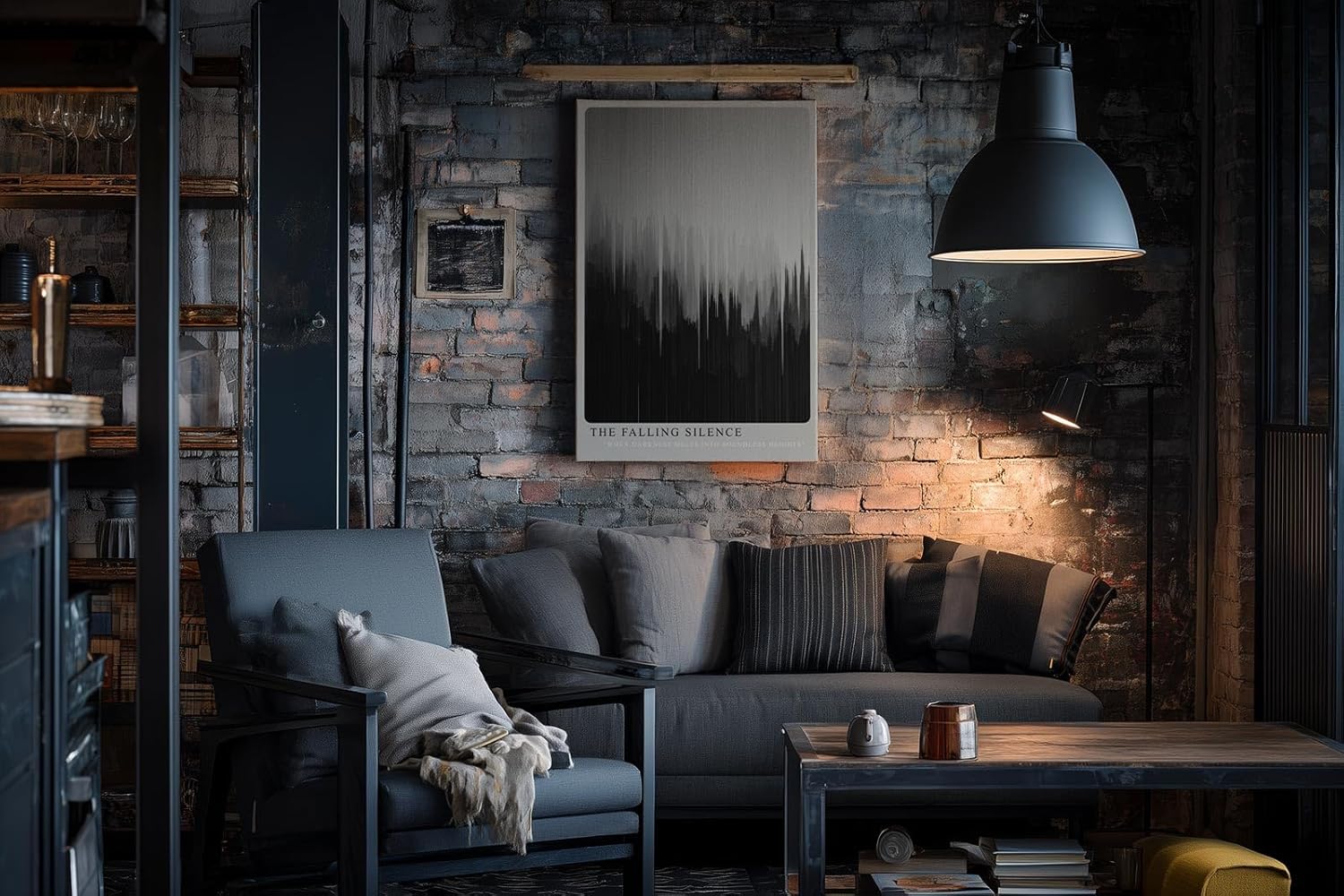 Paul Sinus Wandbild in 80x120cm The Falling Silence – Minimalistische Kunst mit vertikalen Farbverläufen in Schwarz und Grau