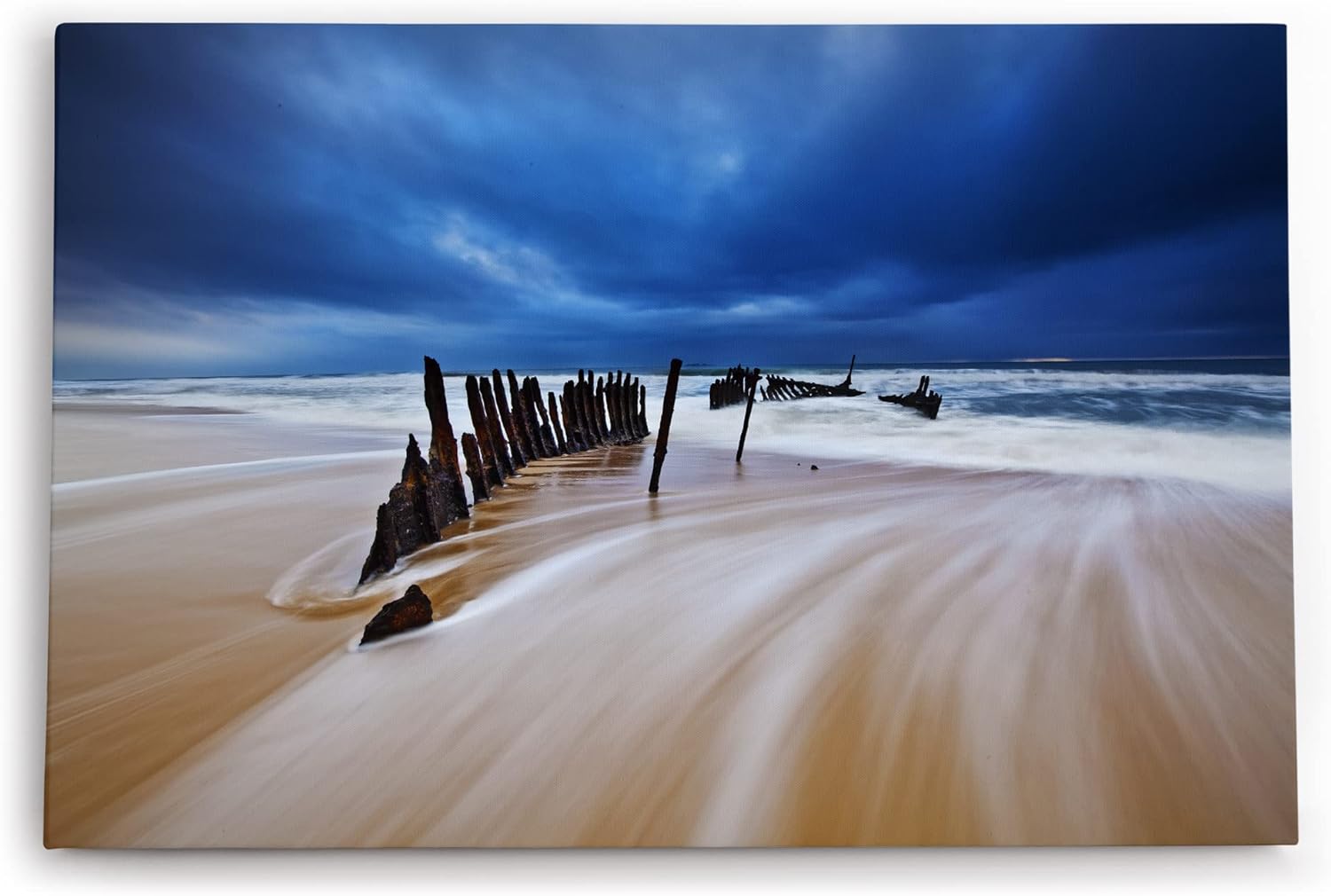 Paul Sinus Wandbild 120x80cm Strand Meer Horizont Schiffswrack Gewitterwolken