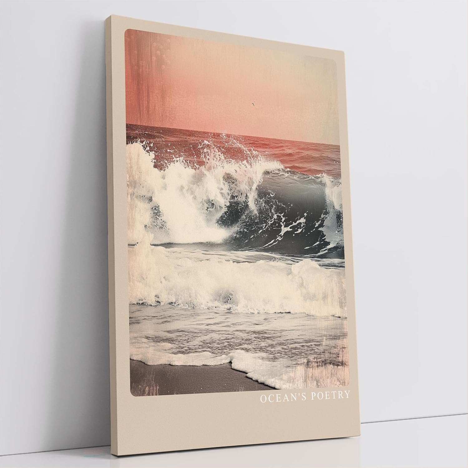 Paul Sinus Leinwandbild 80x120cm Ozeanpoesie – Kraftvolle Meereswelle mit sanften Pastelltönen und Vintage-Charme für eine harmonische Raumwirkung
