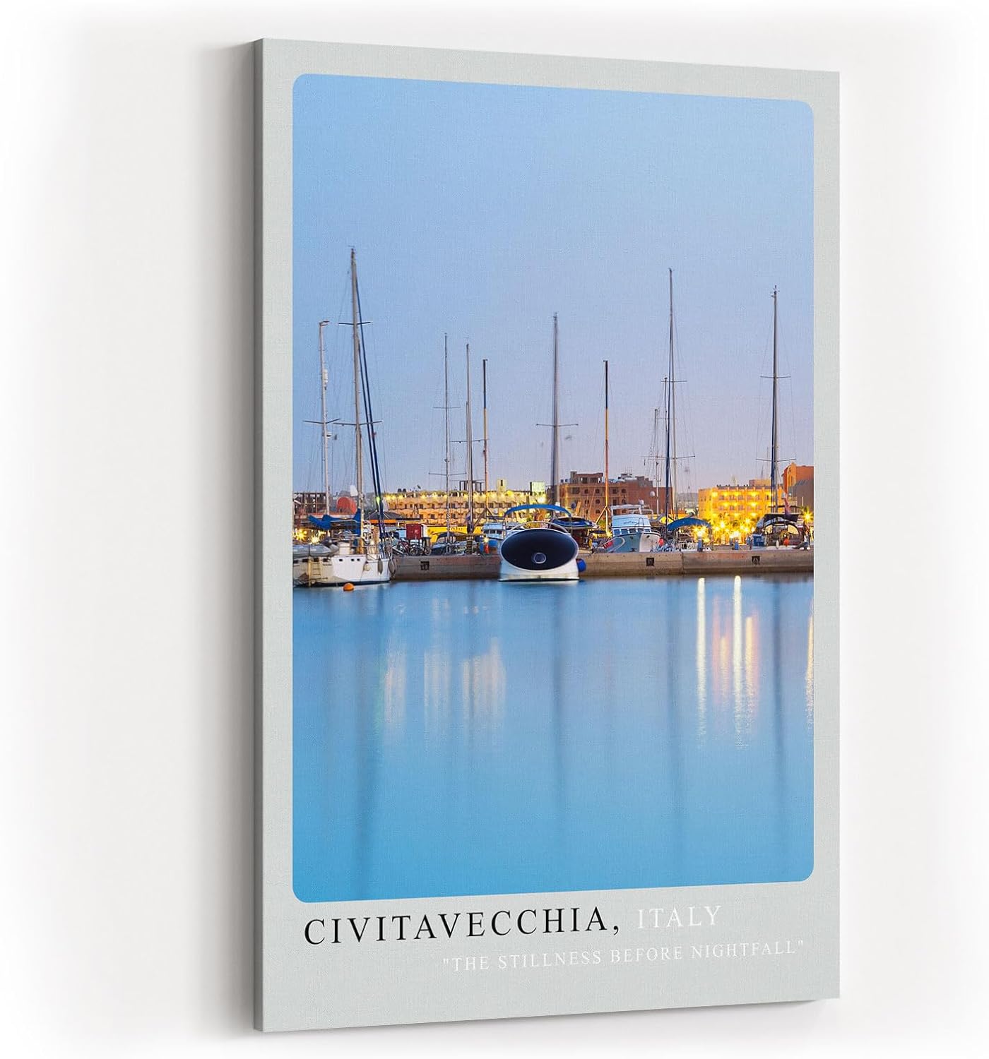 Paul Sinus Kunstdruck 40x60cm Civitavecchia Hafen in der Dämmerung – mediterrane Stimmung mit Segelbooten und Lichtreflexen