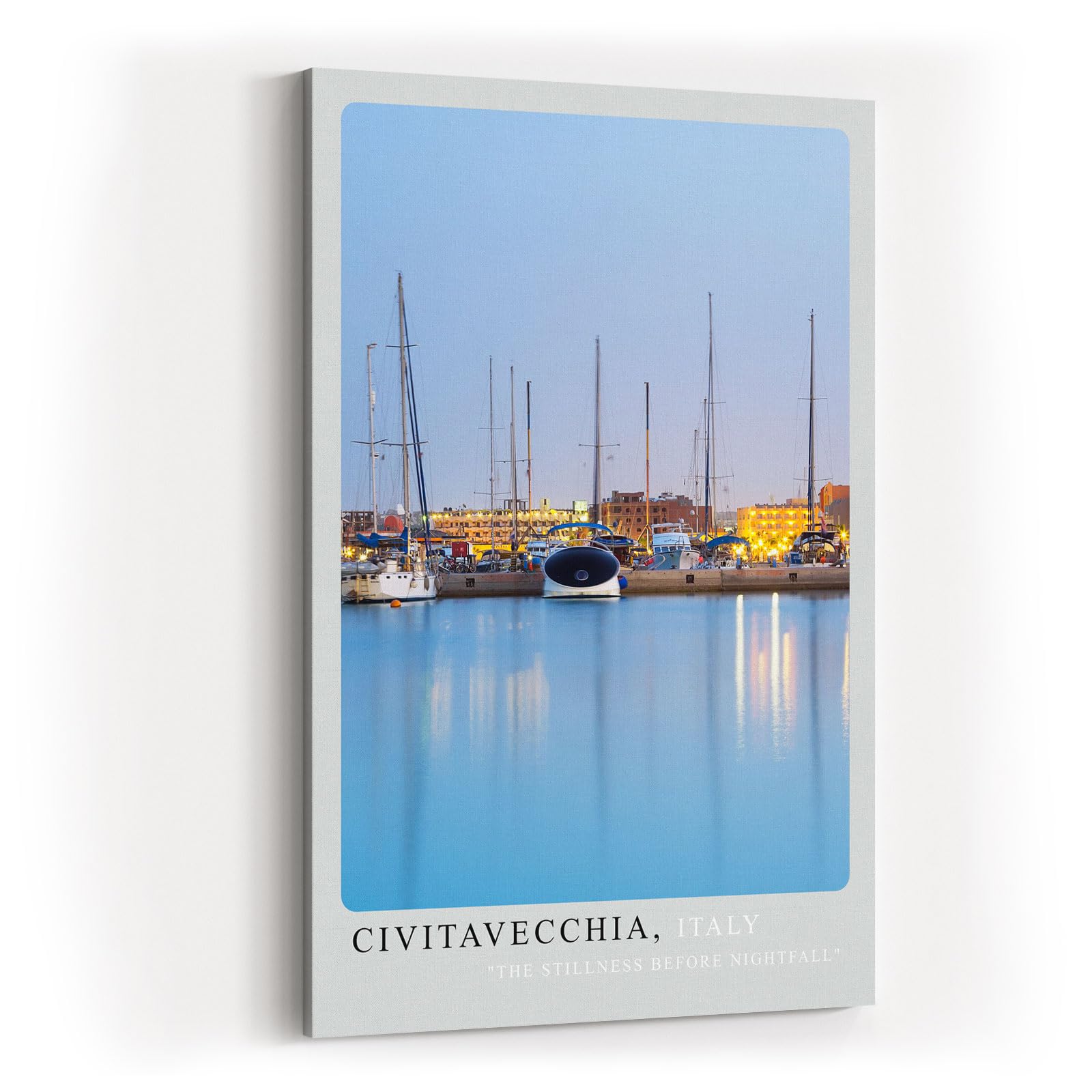 Paul Sinus Kunstdruck 40x60cm Civitavecchia Hafen in der Dämmerung – mediterrane Stimmung mit Segelbooten und Lichtreflexen