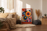Paul Sinus Wandbild in 40x60cm The Rhythm of Rings – Lebendige Komposition aus farbkräftigen Kreisen in Gelb, Rot, Blau, Pink und Schwarz mit dynamischen Pinselspuren